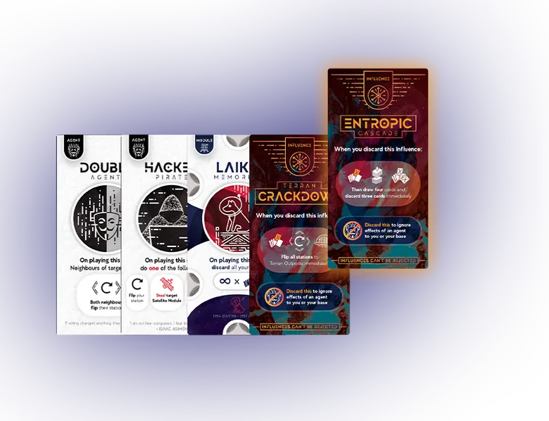 A hand of Lunar Base cards, fanned out.